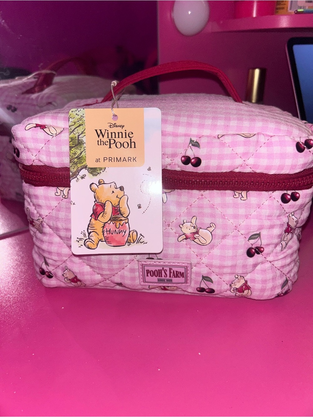 Disney Winnie The Pooh pink plaid Makeup bag-Cosmetic bag